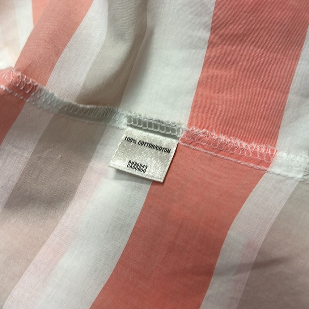 Van Heusen button up cotton stripe orange tan white collared 3/4 sleeve blouse M - Picture 5 of 9